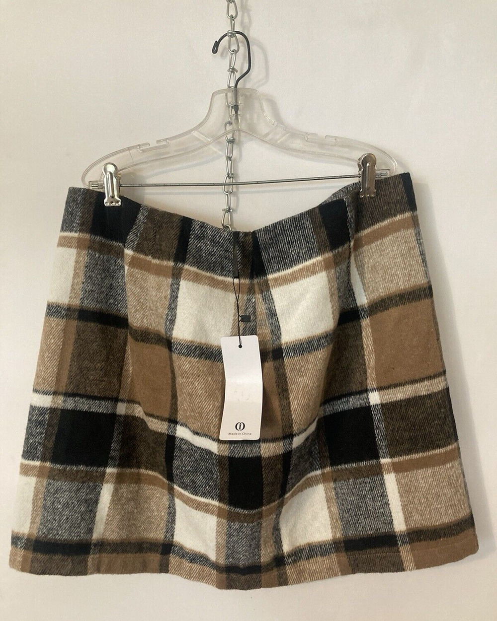 Women's High Waist Plaid Skirt Bodycon Pencil Wool Mini Skirts Large NWT